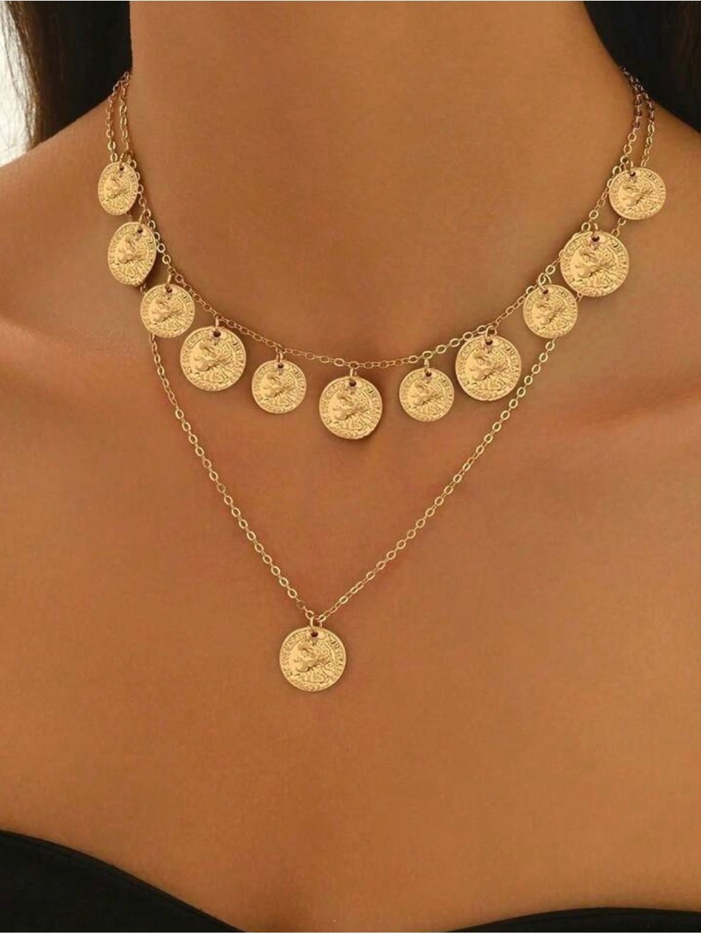 Gold Coin Layered Necklace - Women Jewelry